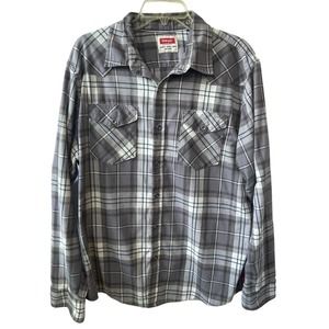Wrangler Plaid Shirt Button Front Long Sleeve Blue White Classic Size XL